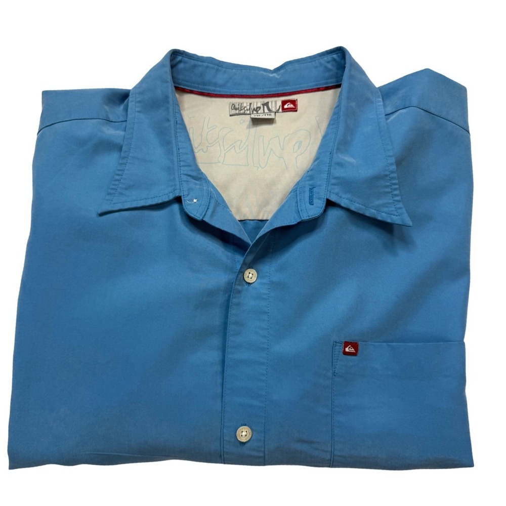 Quiksilver Button Down Shirt Men XXL Blue Excellent Short Sleeve Polynosic Rayon